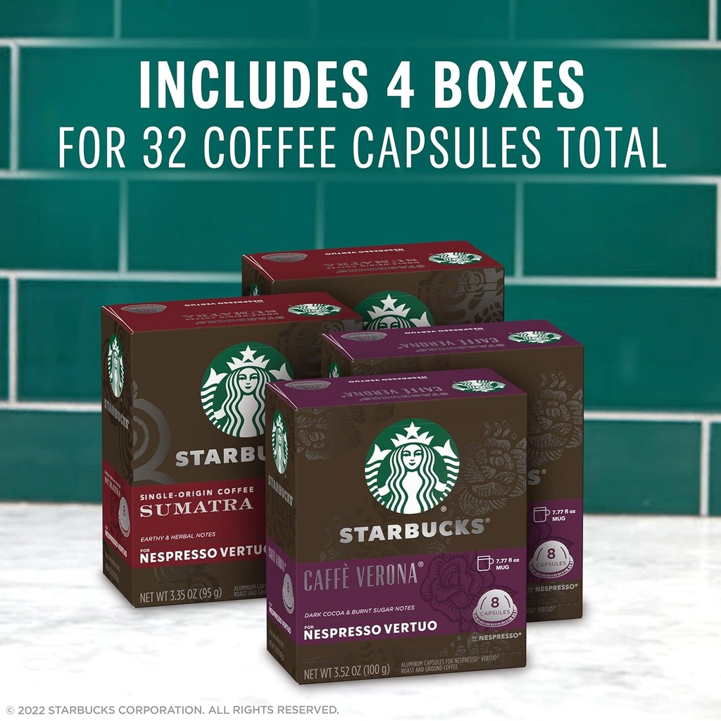 Starbucks by Nespresso Vertuo, Dark Roast Variety Pack Coffee, 32-count Coffee Pods