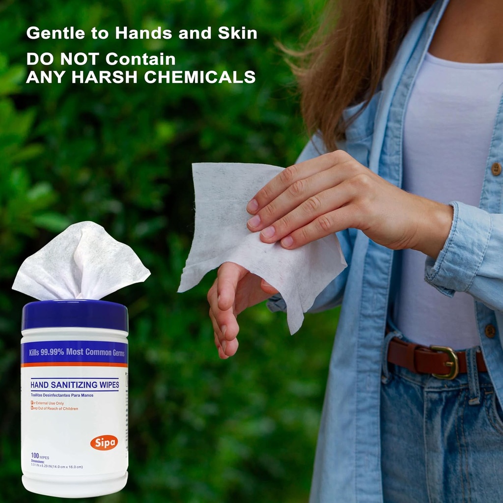 SIPA Hand Sanitizing Wipes 100 WIPES/CANISTER, Soft Textured Wipes, Fresh Scented Wipes (4 CANISTERS)