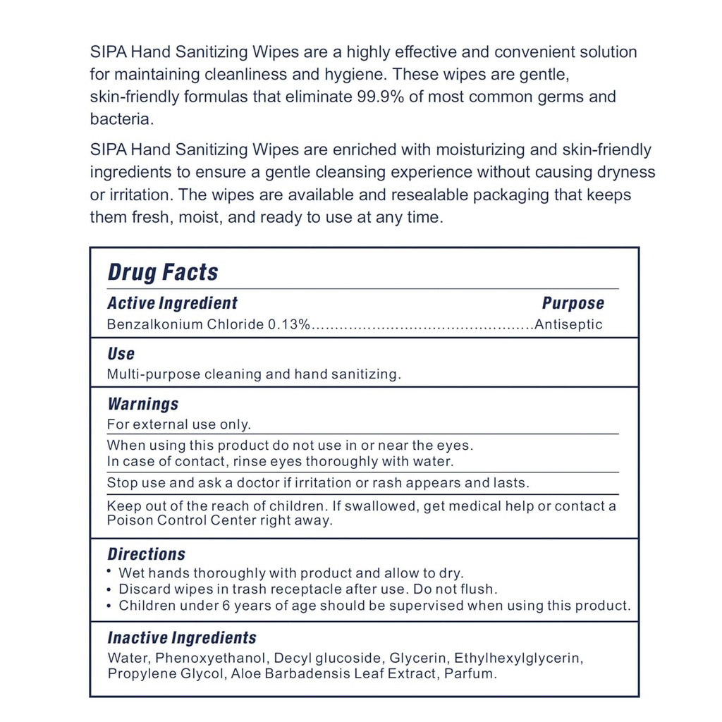 SIPA Hand Sanitizing Wipes 100 WIPES/CANISTER, Soft Textured Wipes, Fresh Scented Wipes (4 CANISTERS)
