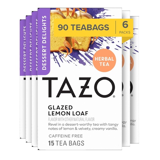 TAZO Dessert Delights Glazed Lemon Loaf Herbal Tea Bags, Caffeine-Free, 90 Total Tea Bags (15ct - Pack of 6)