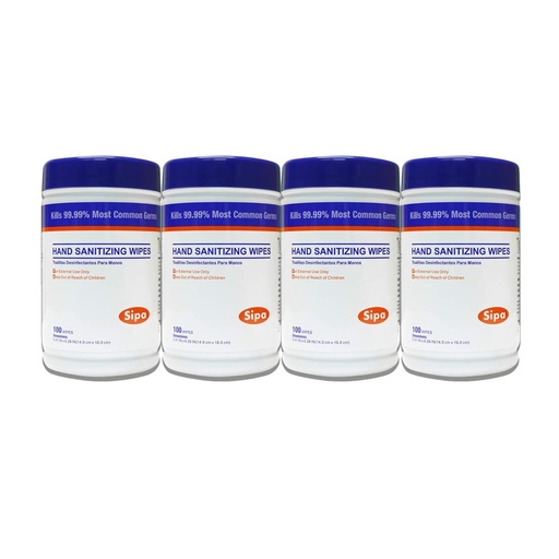 SIPA Hand Sanitizing Wipes 100 WIPES/CANISTER, Soft Textured Wipes, Fresh Scented Wipes (4 CANISTERS)